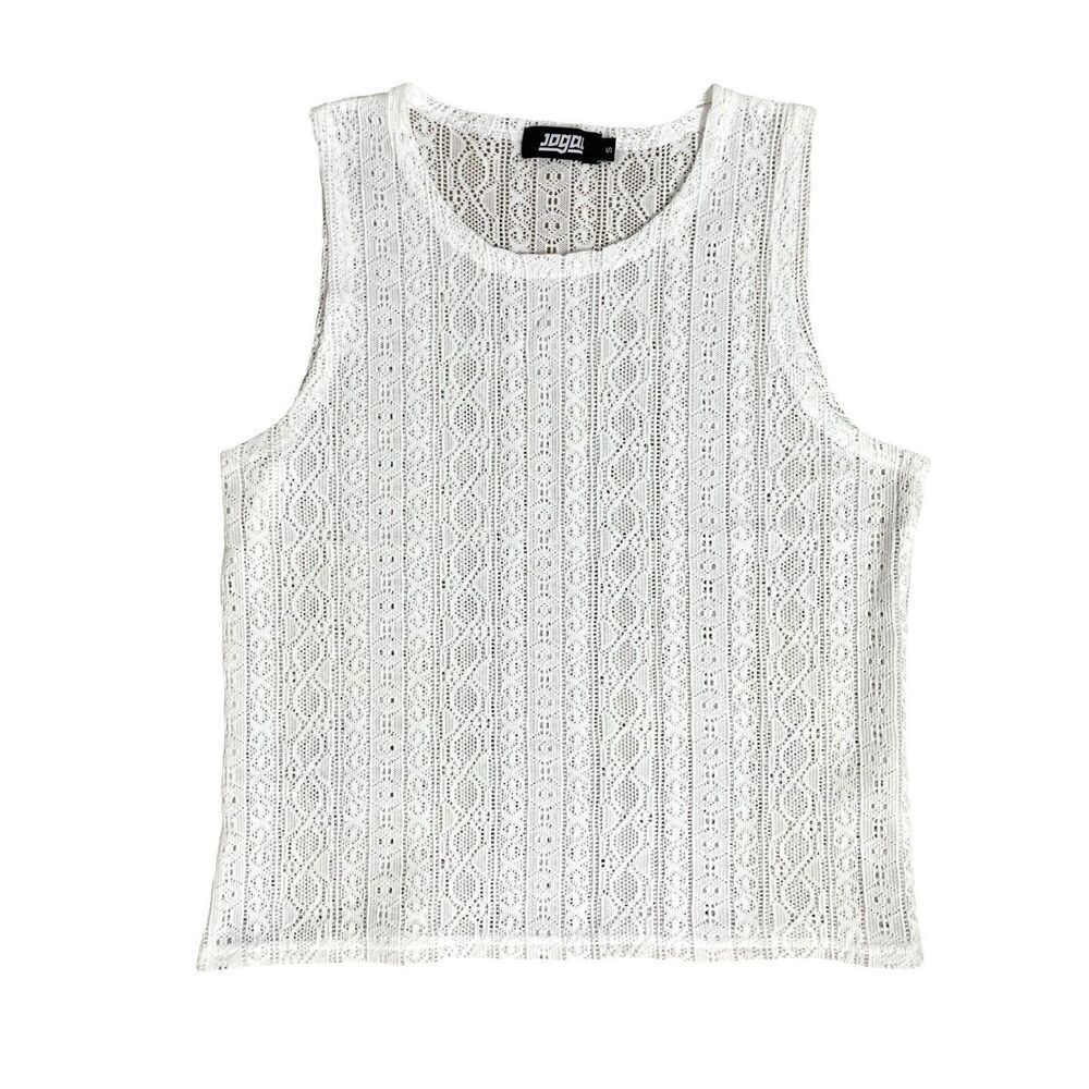 JOGAL White Crochet Lace Knit Tank Top Women’s Small Boho Sleeveless